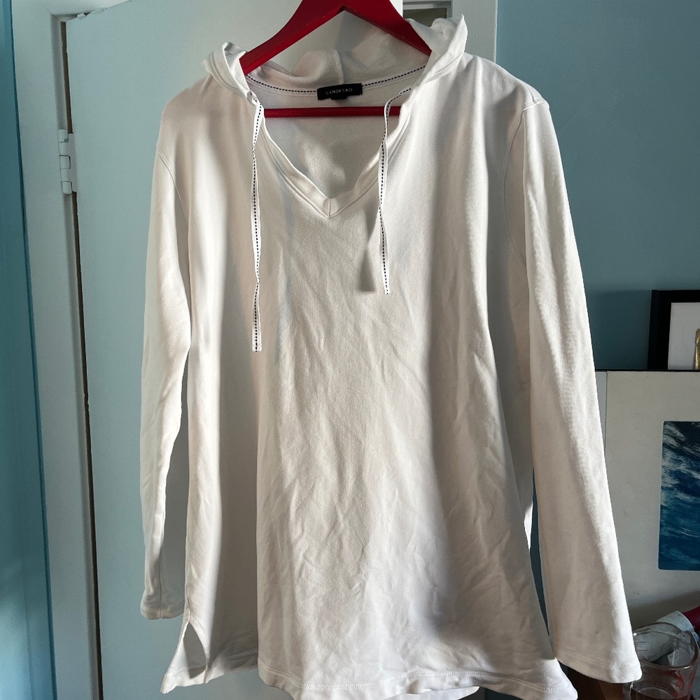 Land’s End White Hooded Sweatshirt, L